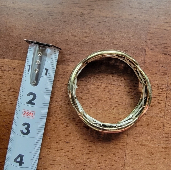 Gold / Brass Tone Metal Filagree Scroll Links Stretch Bracelet - Picture 7 of 13